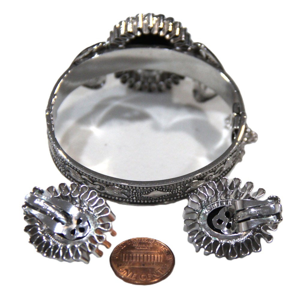 WHITING & DAVIS HEMATITE CABOCHON BRACELET & EARRINGS