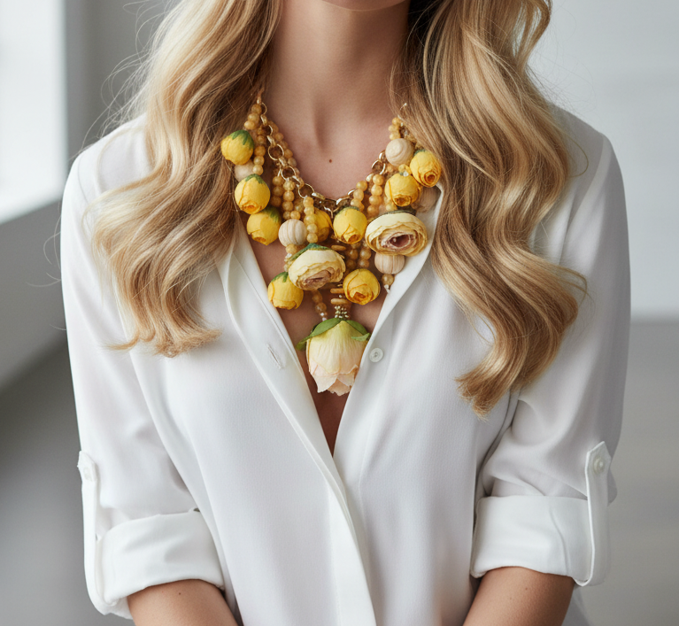 MAXIMALIST YELLOW FLOWER STATEMENT NECKLACE